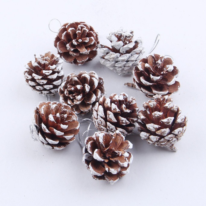 Navidad pine cubierta 9 colgante de Navidad decoración de árbol de Navidad pine natural teñido pintura blanca