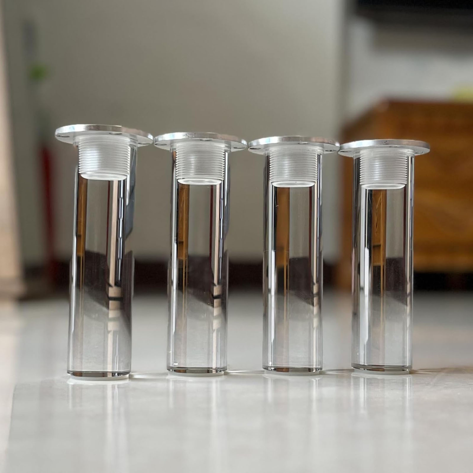 亚克力透明实心圆柱形家具腿重型替换沙发腿顶部金属支撑