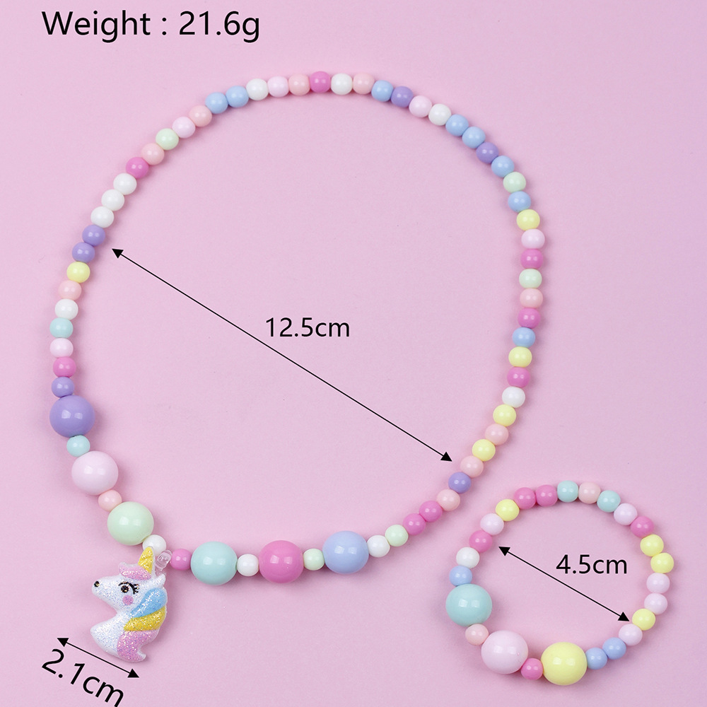 Cute Unicorn Plastic Beaded Resin Bracelets Necklace 1 Set
