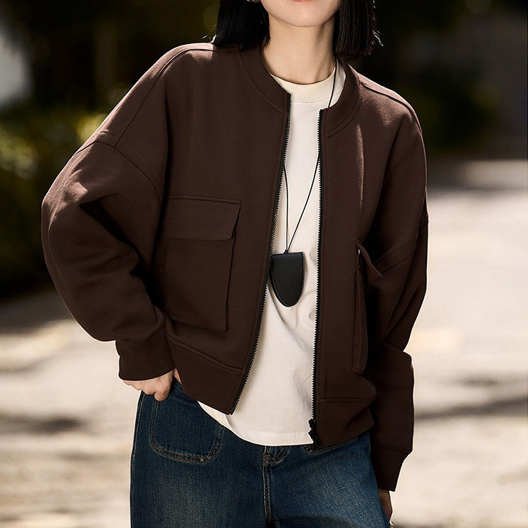 "Pragmatism" 2024 Autumn Interior Thin Velvet Version Tooling Style Baseball Jacket Simple Fashion Casual Jacket for Women
