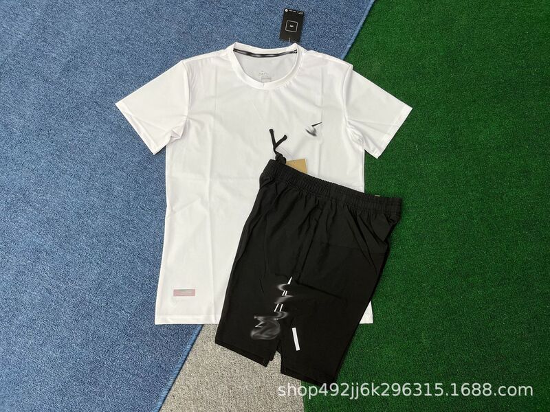 夏季体育田径训练短袖双层短裤套装男运动速干健身跑步三分马拉松|undefined