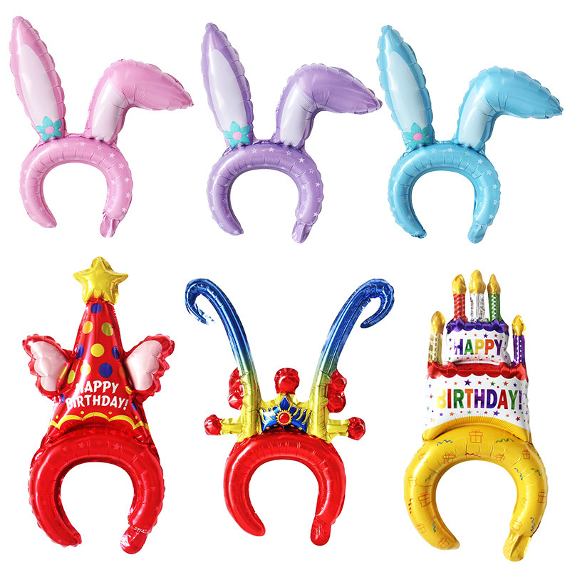 2026 Model Medium-Sized Headband Balloon Party Birthday Hat Aluminum Foil Rabbit-Shaped Graduation Season Headwear Balloon