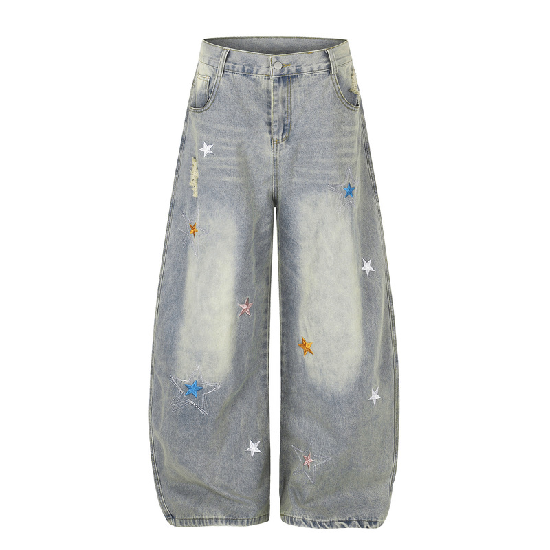 American retro star-embroidered jeans for men and women, new autumn fashion, loose design with a casual vibe American retro star-embroidered jeans for men and women, new autumn fashion, loose design with a casual vibe