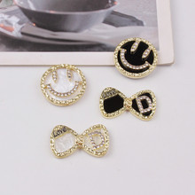 韩版时尚镶钻笑脸蝴蝶结发饰服饰耳饰手机壳手工DIY合金饰品配件