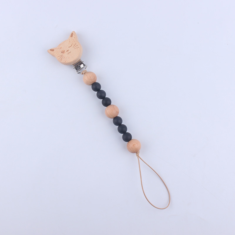 Nuevo bebé suministros dibujos animados animal haya clip calmante bebé cuentas de silicona mordedura molar pezón cadena