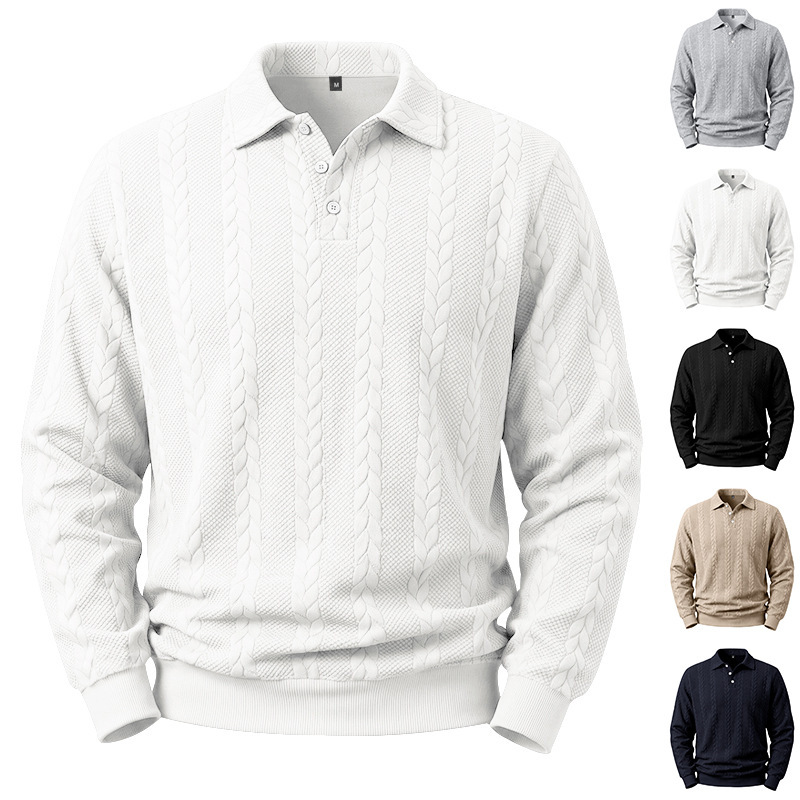 Amazon Autumn and Winter Simple Textured Heavyweight Loose Men's Casual Outdoor Loose Fit Turn-down Collar Buttoned POLO Sweatshirt Amazon Autumn and Winter Simple Textured Heavyweight Loose Men's Casual Outdoor Loose Fit Turn-down Collar Buttoned POLO Sweatshirt