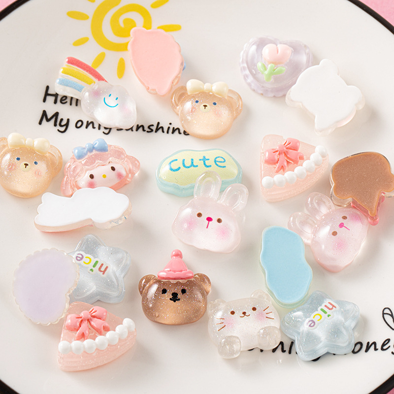 Nube de cristal oso marca accesorios resina conejo chica DIY crema pegamento horquilla accesorios para el cabello y otros materiales al por mayor