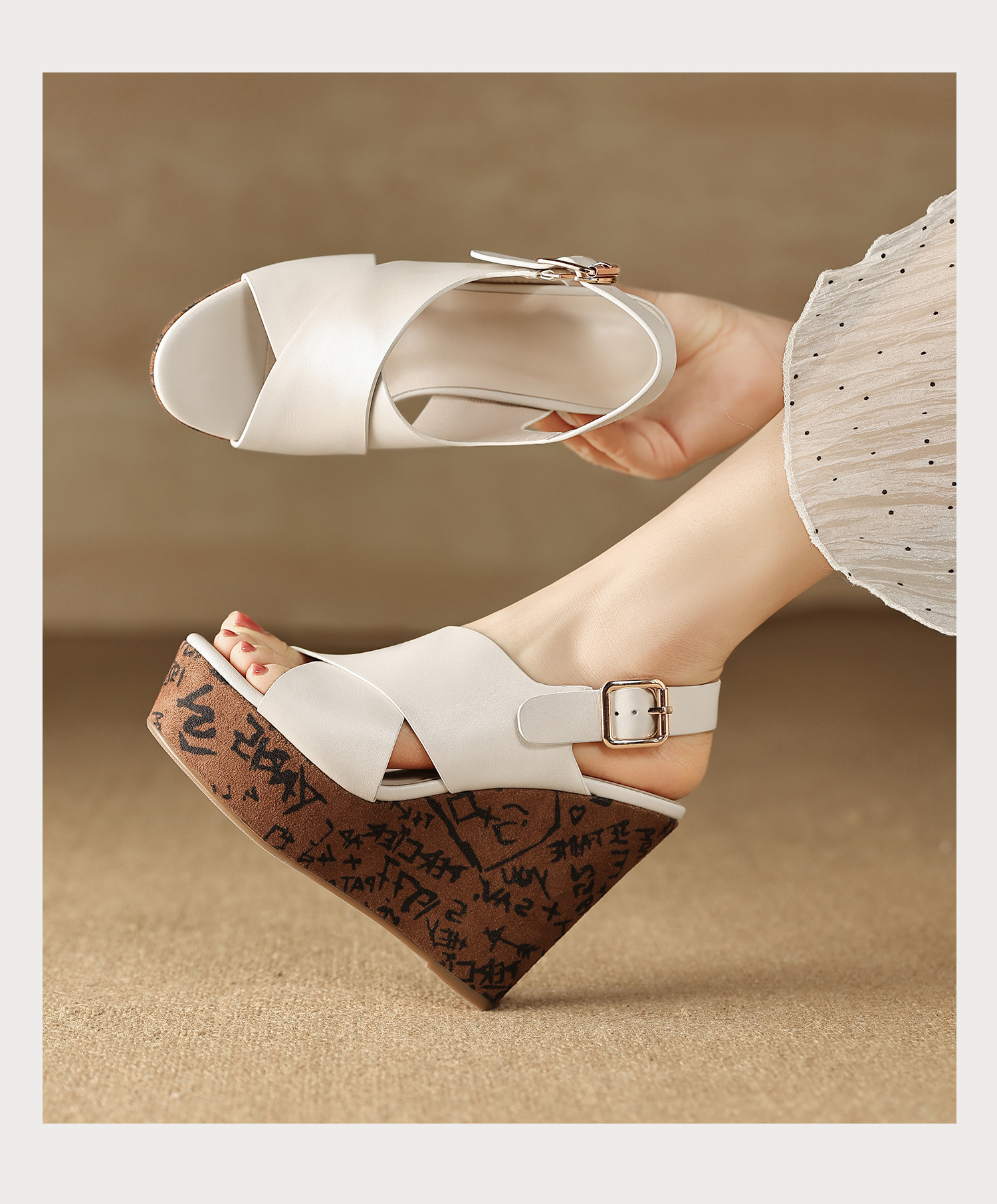 Sandal cao gót nữ mũi hở quai chéo đế xuồng platform gót 9 cm — màu đen, màu trắng ngà chi tiết 12