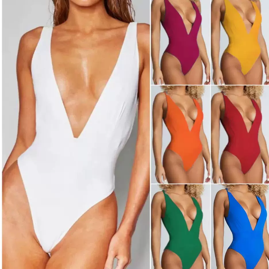 2021速卖通热卖外贸出口亚马逊俄罗斯欧美比基尼深V领连体泳衣
