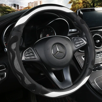 Steering wheel cover Wheel Cover Anti-Slip Breathable Silicone - black-white-round-38cm