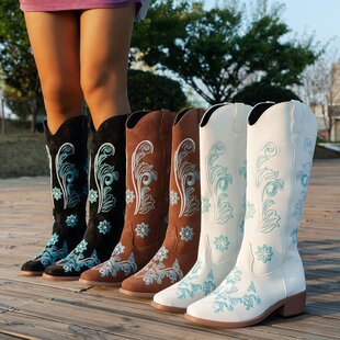 New in stock Cross-border plus size Ethnic Embroidered Boots Thick Heel European and American Embroidered Long Barrel Knights Boots Western Boots