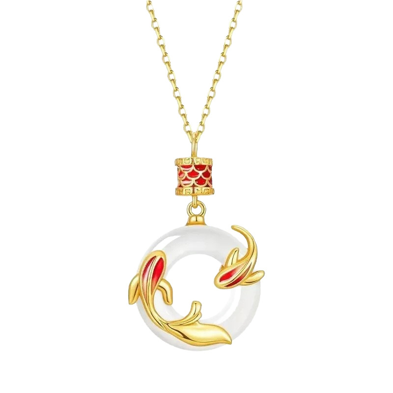 Good Luck Koi Fish Peace Pendant Necklace New Style Light Luxury High-End Versatile Pendant Clavicle Chain Gift for Girlfriend
