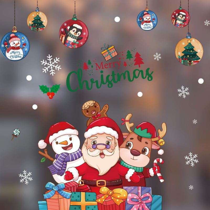 アマゾンの新型クリスマス静電は祝日の装飾ガラスを貼ってショーウインドーのシーンを貼ってサンタクロースの静電シールを配置します。|undefined