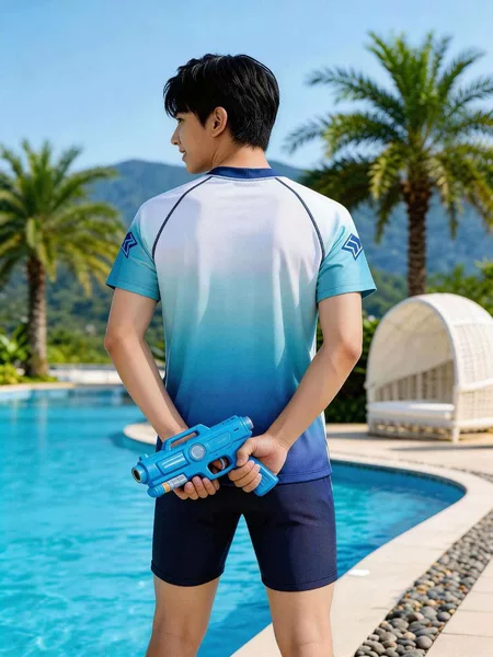 New stylish quick-dry skin-friendly swimwear set for teenagers, two-piece loose-fitting swimsuit for junior high school students