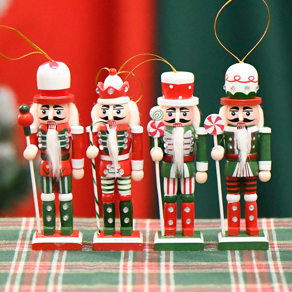 Muñecas de madera transfronteriza cascanueces 13CM en stock cuatro colores caramelo decoración de colgantes de Navidad