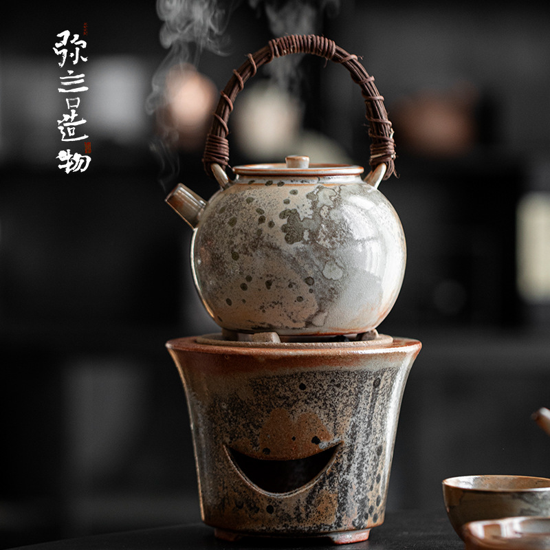 弥言志野烧窑变藤编提梁壶家用大号烧水壶碳炉大号煮茶壶功夫茶具