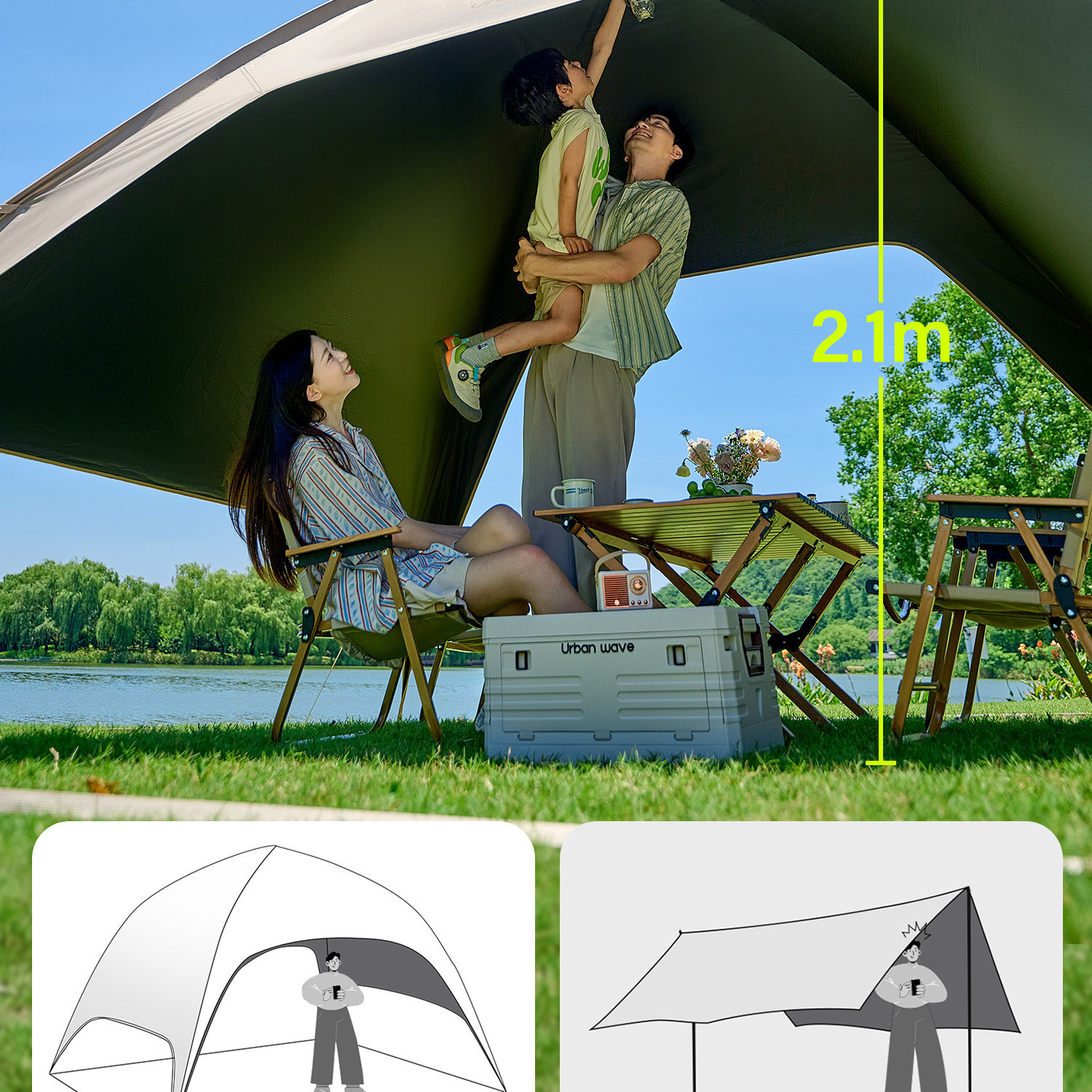 Vinyl canopy tent for outdoor camping, easy-to-open dome, sun protection, six-piece set with table and chairs, 2026 new model sunshade