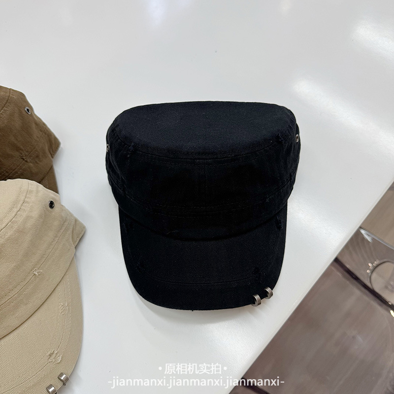 水洗棉帽檐装饰平顶马术帽子女春秋新款四季骑士帽日系复古鸭舌帽|undefined