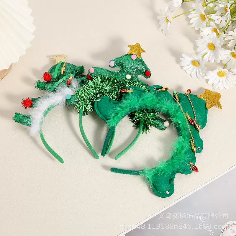 2025新款圣诞节氛围感派对发箍 可爱儿童成人卡通圣诞树头箍头饰