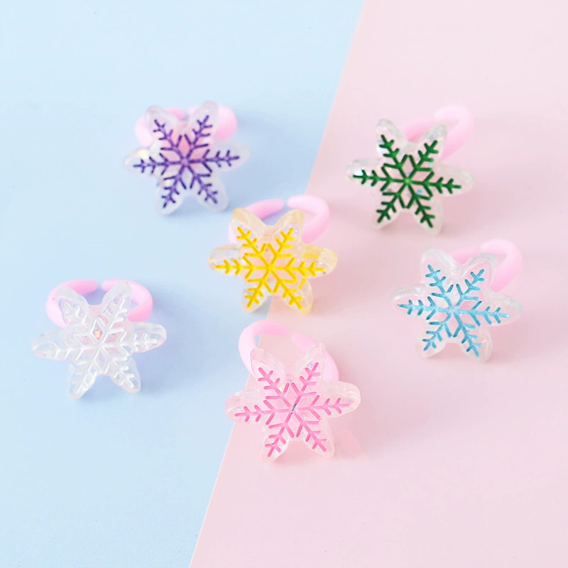 Трансграничные горячие продажи детские кольца модные цветные снежинки смолы пластиковые кольца детские украшения оптом завод прямых продаж
