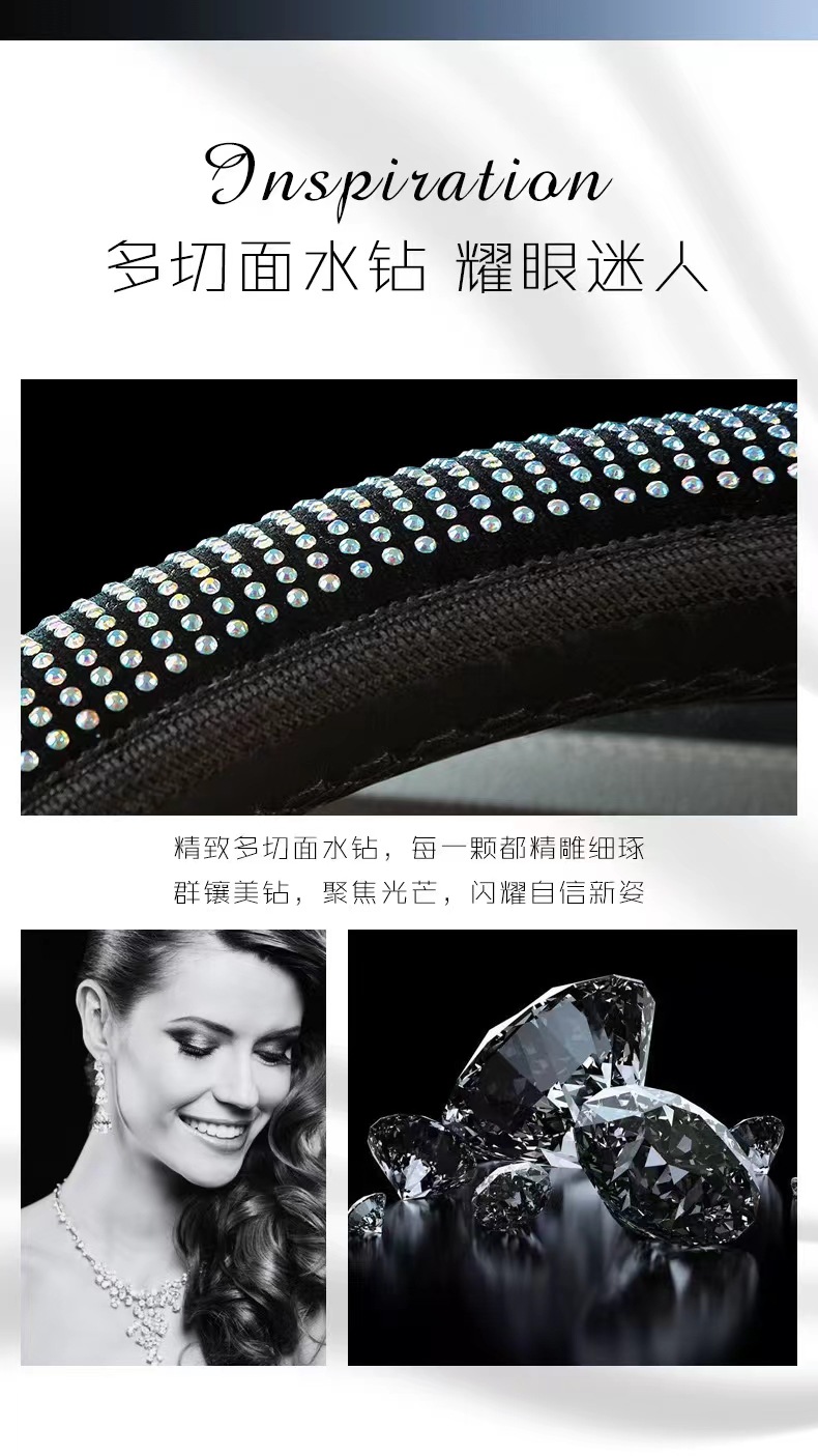 Car Steering Wheel Protective Cover, Universal Rhinestone-Encrusted Steering Wheel Cover, Elastic, No Inner Ring, Fully Covered with Rhinestones, Car Handle Cover