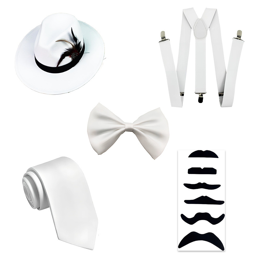 1920s Gatsby Party Dress Up Correa Reloj de bolsillo Barba falsa Traje Vestido de moda Sombrero de copa Corbata Años 20