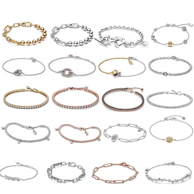 Pandora White Copper Silver-Plated New Bracelet Tennis Racket New Bracelet Basic Bracelet Cross-Border Direct Supply Pandora White Copper Silver-Plated New Bracelet Tennis Racket New Bracelet Basic Bracelet Cross-Border Direct Supply
