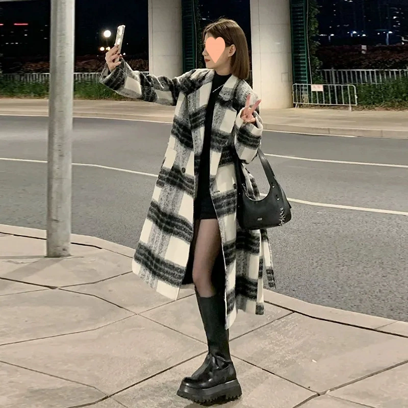 Длинное демисезонное шерстяное пальто, куртка, mid-length, корейский стиль, для подростков, увеличенная толщина