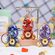 天然水晶原石碎石滴胶暴力熊钥匙扣水晶暴力熊钥匙扣小熊装饰挂件