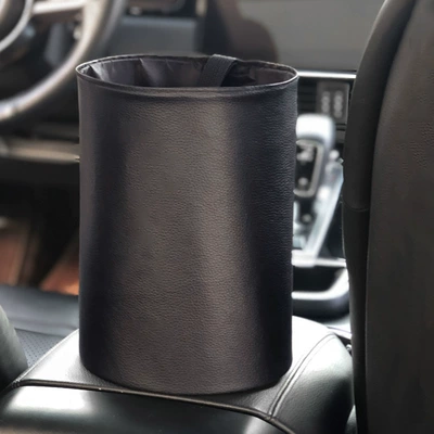 Source Car Trash Can Wholesale Mini Car Supplies Hanging Storage Bag Compressed Folding Waterproof Trash Can (Car storage bag/box) - leather-black-diameter-16-high-20