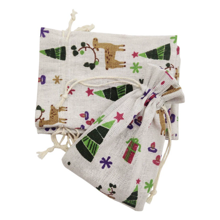 Рождественский подарок Печатный Хлопковый мешок шнурок маленький тканевый мешок ювелирный подарок сумка для хранения специй травяная упаковка