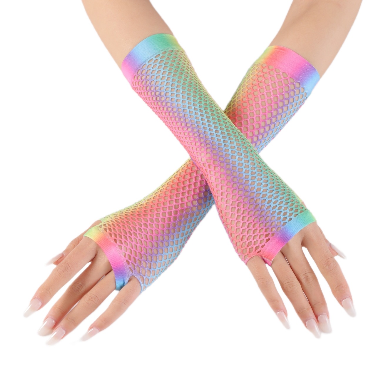 New Women's Fishing Net Colored Nightclub Personalized Party Ball Half Finger Sexy Sun Protection Scar Covering Long_voghion.com