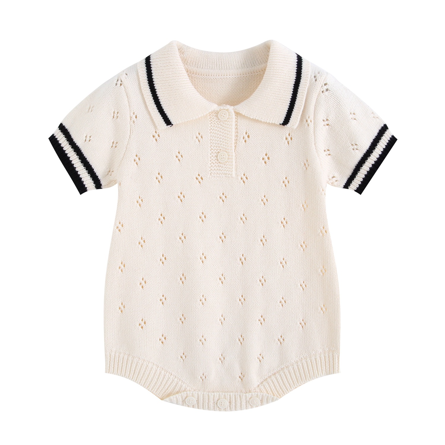 Soft and skin-friendly knitwear - a must-have! Boys' summer romper, thin Korean style polo collar short-sleeved sweater.