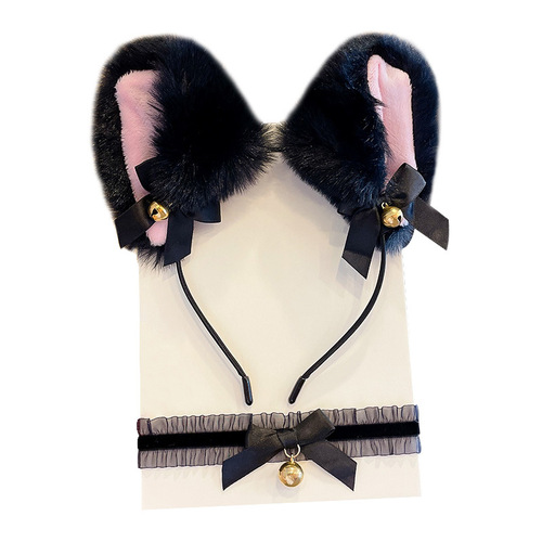 White cat ear headband for women, autumn and winter plush black sexy cat headband, hair bundle, versatile headband hairpin for going out