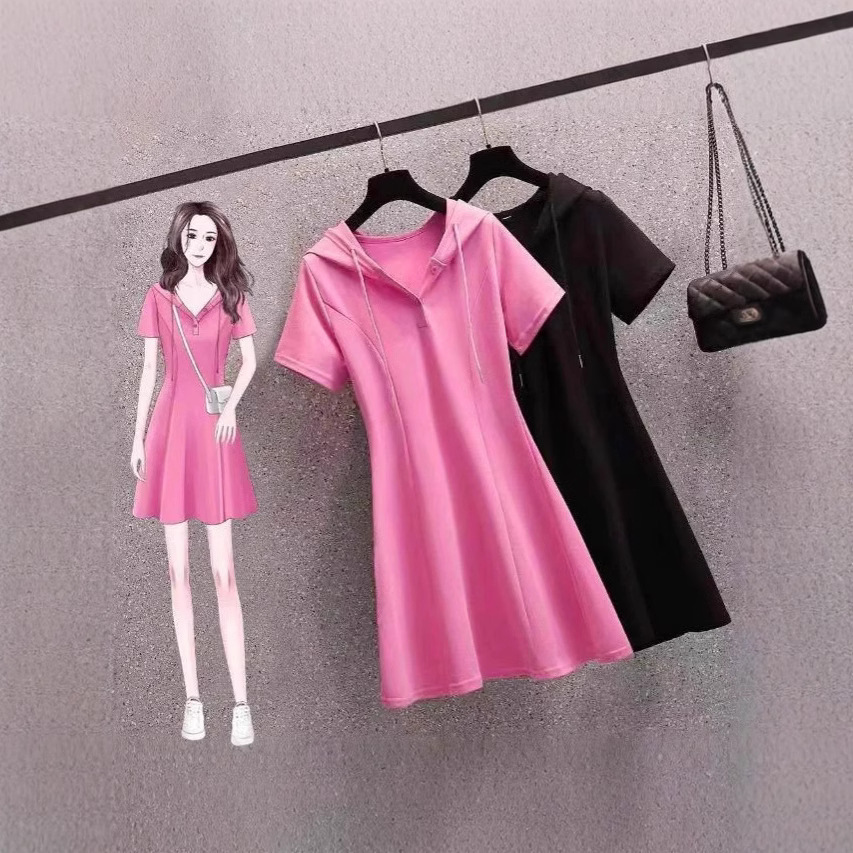 Summer solid dress with hood