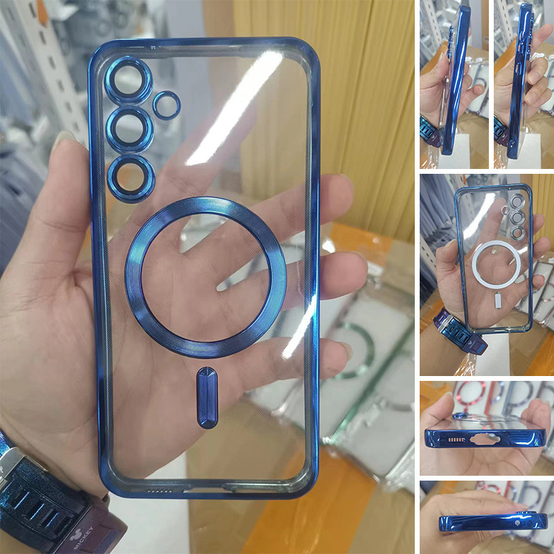 Suitable for Samsung S26 Phone Case, Electroplated Magnetic Suction S23 Ultra Phone Case with Lens Film, S25 Transparent Soft Case 23