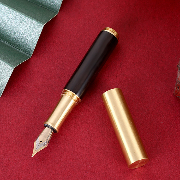复古黄铜笔口袋迷你实木钢笔便携私人礼品笔可雕刻logo商务檀木笔