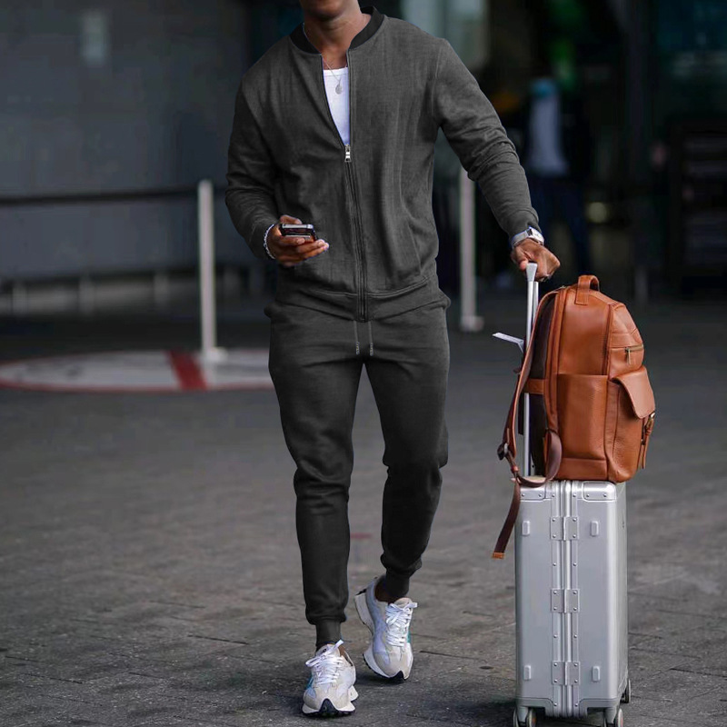 700g Weight Long Sleeve Sleeve Length Cotton Blend, Polyester Fabric Type Pants Sets Sets Type 2 Pieces Set Quantity Casual Occasion Collarless Neckline Regular Fit Fit Type Solid Color Pattern Spring, Autumn Season Men's Gender Simple Style Style Casual Men's Simple Style Solid Color Cotton Blend Polyester Pants Sets 77