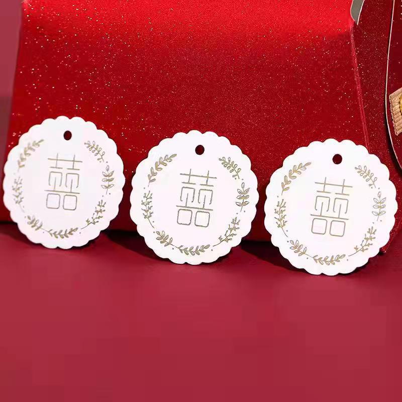 Gold-leafed hanging tags for wedding candy boxes, square and round, accessories for wedding candy bags with gold-leafed hanging tags