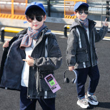 男童冬装外套中大童加绒棉衣2025新款儿童加厚牛仔风衣时尚洋气潮