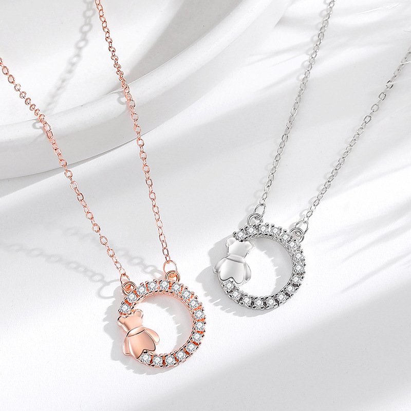 S925 Internet celebridad clavícula Collar para mujeres Corea del Sur primavera y verano nuevo oso redondo lindo temperamento hermoso animal collar