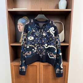 重工加厚提花工艺 牛皮编织扣羽绒羊毛针织开衫