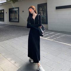 純粋な欲望風高級感のある雰囲気のフレンチドレスの女性秋冬のスリムカジュアルなギャルと帽子付きのワンピース