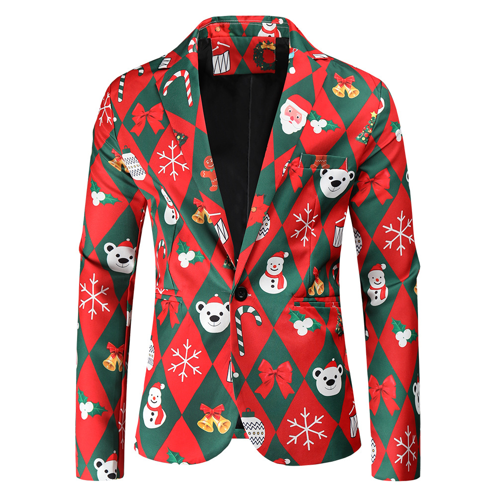 boy Boy European And American Christmas Clothing 2023 Foreign Trade Autumn Winter New 3D Fun Print Suit Men's Casual Blazer_voghion.com