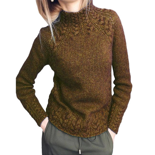 New European and American Women's Sweater: Solid-Color Linen-Textured Knitted Pullover for Ladies