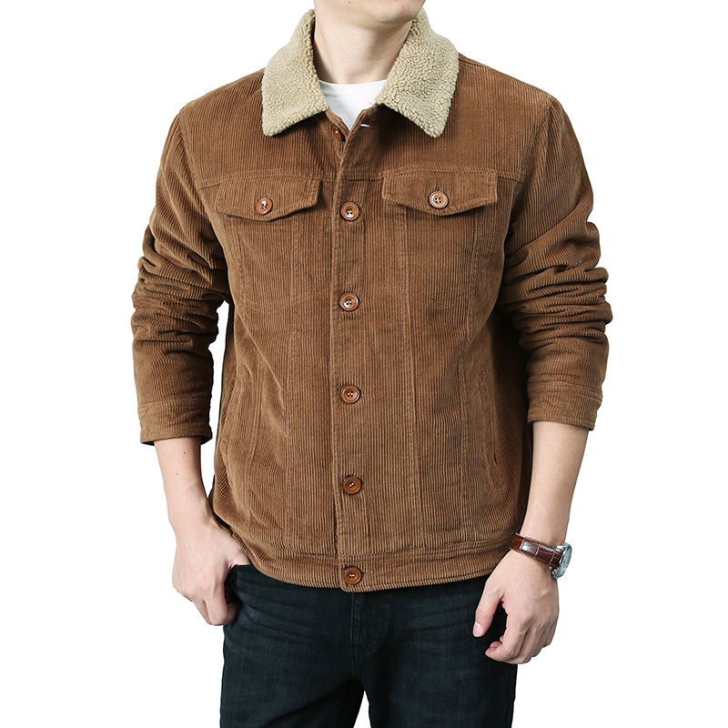 New Corduroy Thickeneded Cashmere Cotton Outwear for Men Winter Suede Collar Jacket Retro Workwear Cotton Jacket for Men