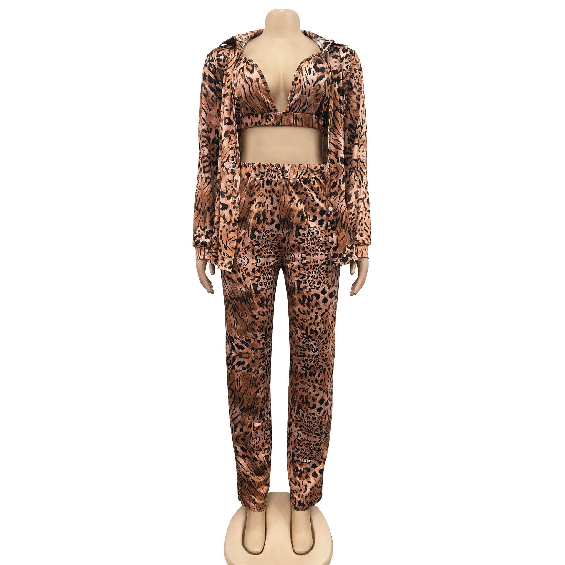 Women's Pant Set With Long Sleeved Collared Jacket And Trousers_voghion.com