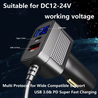 Mobil şarj cihazları Digital Display Car Charger Waterproof