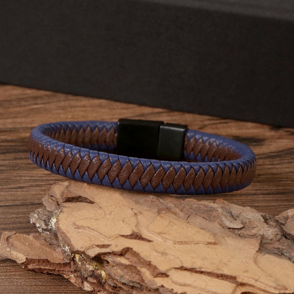 2PCS Neue Schmuck Einfache und Modische Paar männer Leder Edelstahl Magnetische Schnalle Armband_voghion.com