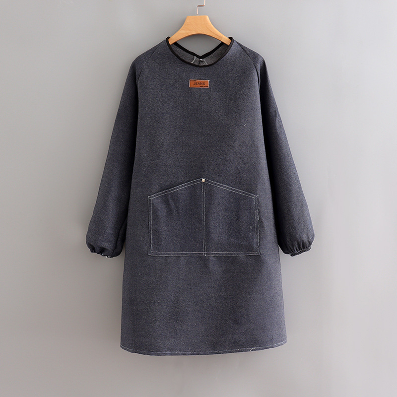 デニムエプロン レディース 長袖 メンズ スモック 作業服 工場溶接 耐摩耗性 耐油性 厚手生地|undefined